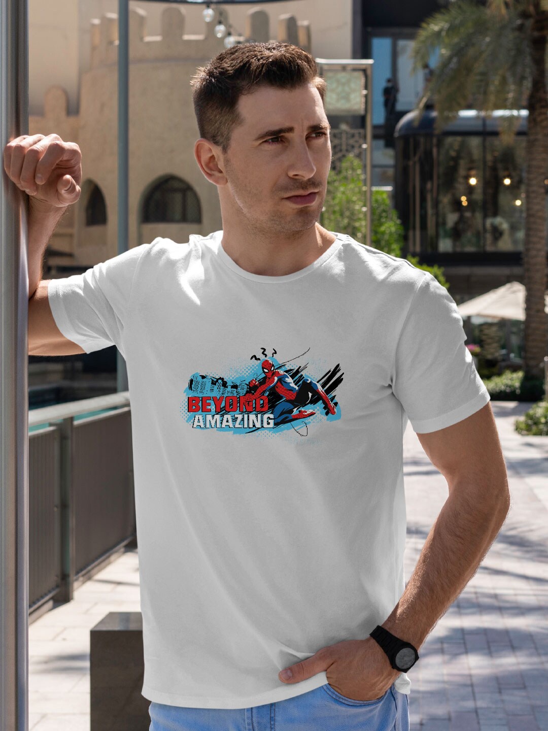

macmerise Spider-Man Graphic Printed Bio Finish Cotton T-shirt, White