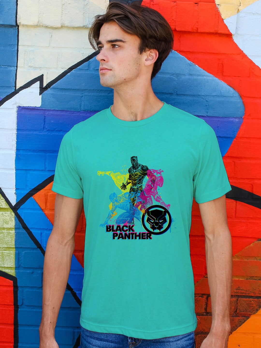 

macmerise Black Panther Printed Bio Finish Cotton T-shirt, Turquoise blue
