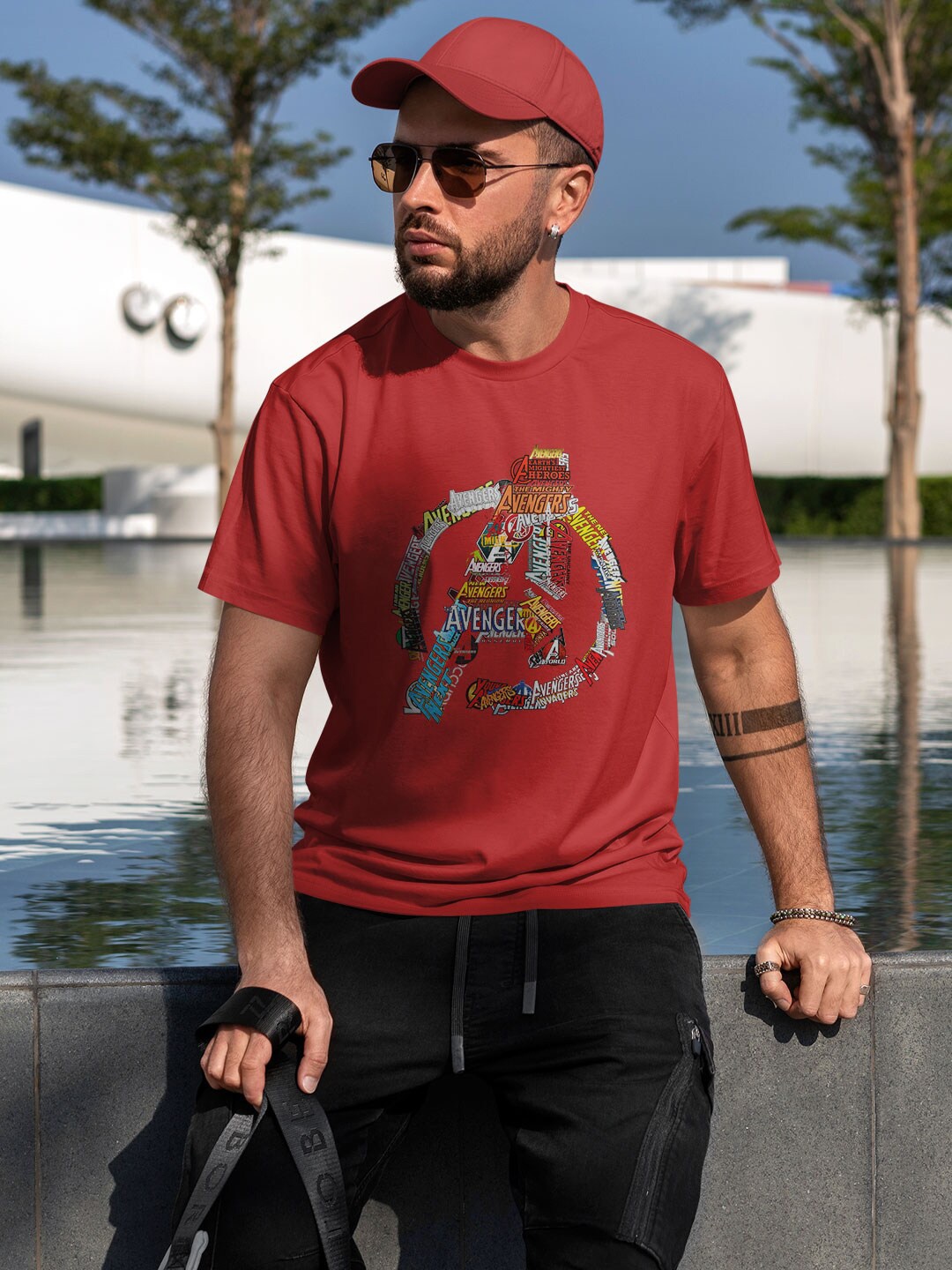 

macmerise Bio Finish Avengers Typography Printed Cotton T-shirt, Red