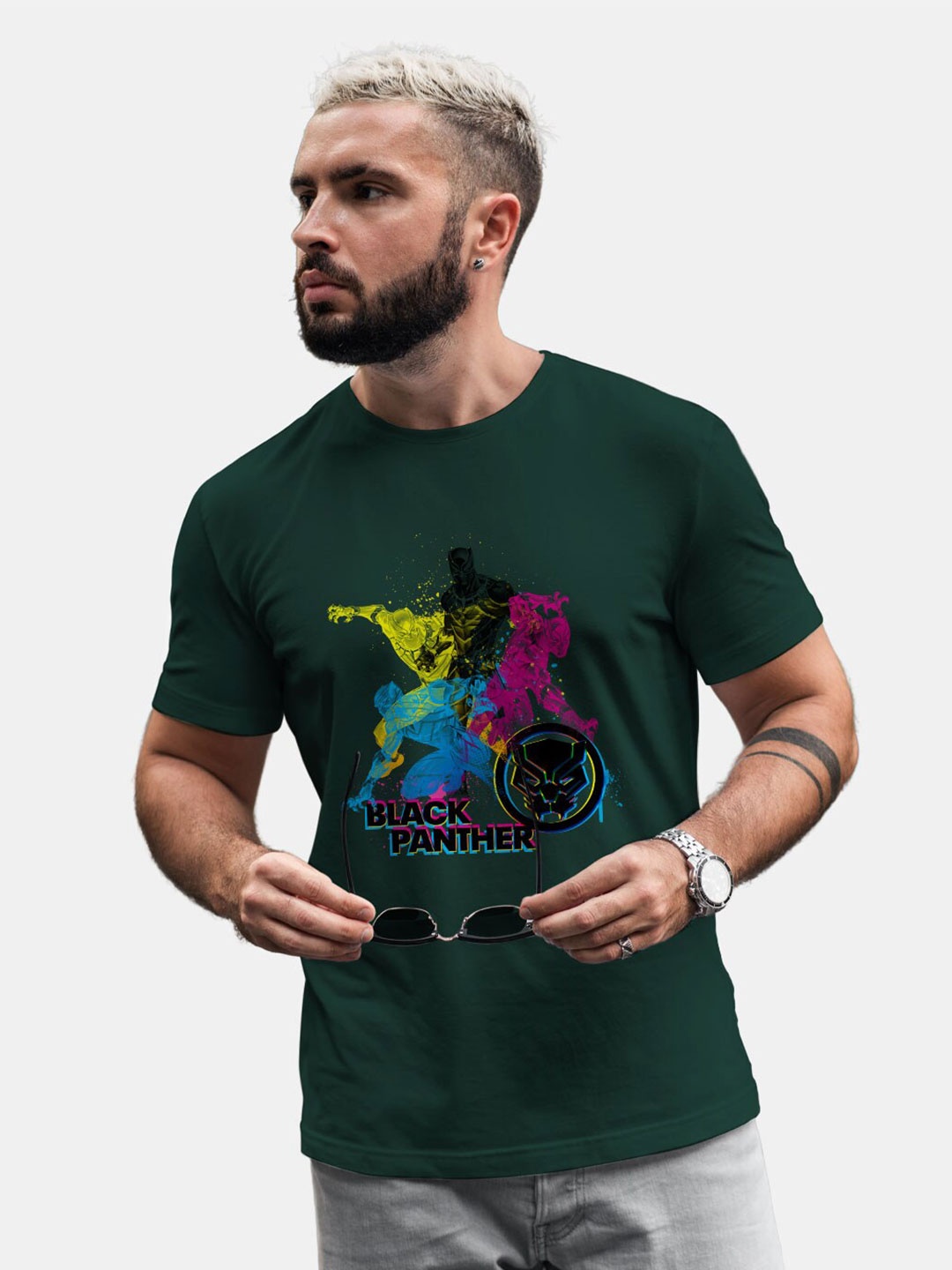 

macmerise Black Panther Printed Bio Finish Cotton T-Shirt, Green