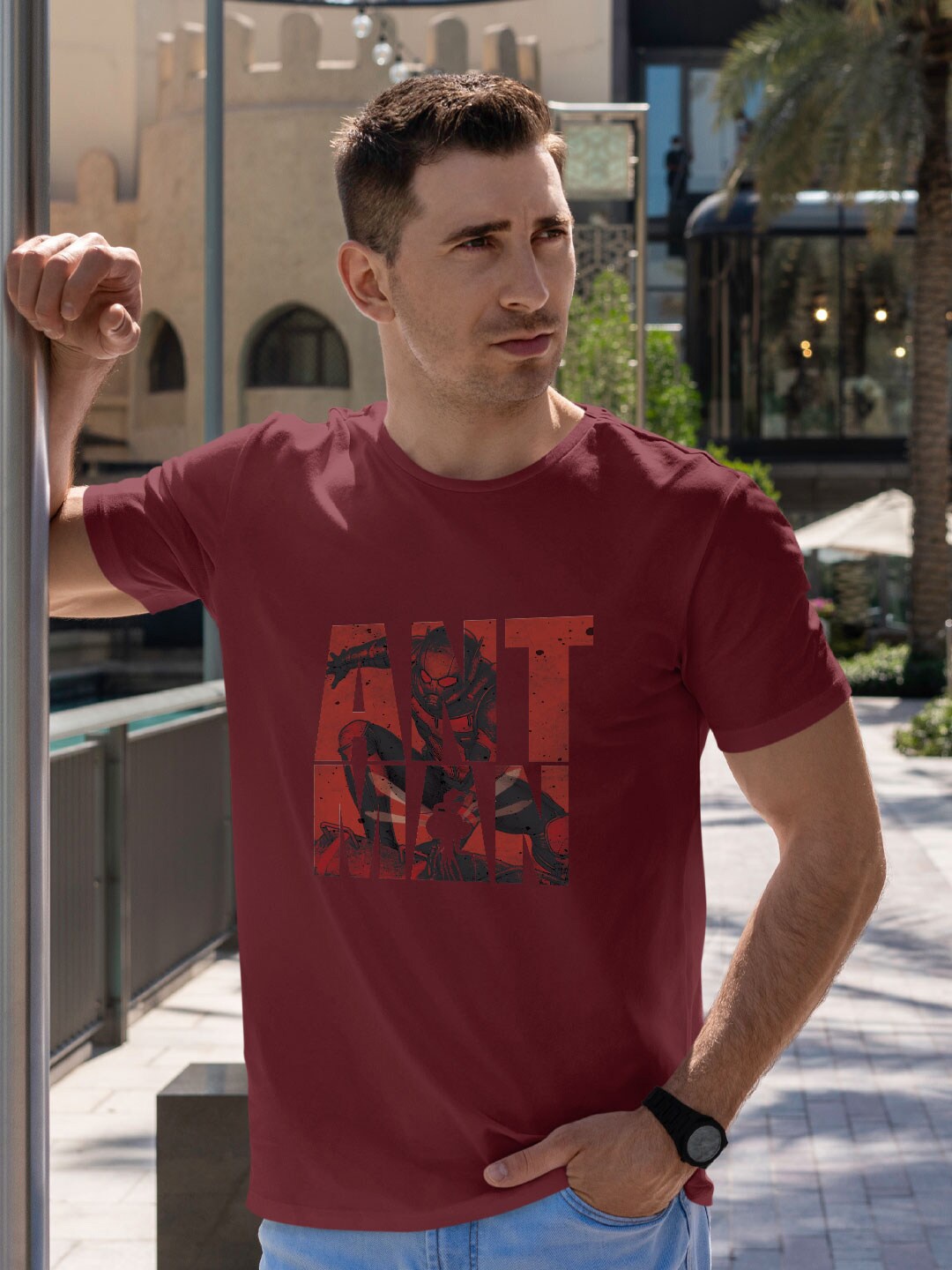 

macmerise Ant Man Typography Printed Bio Finish Cotton T-shirt, Red