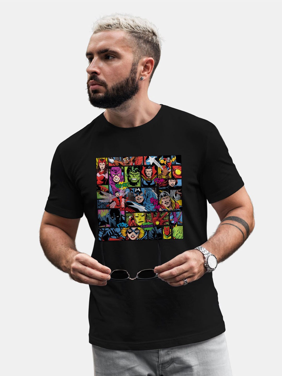 

macmerise Avengers Graphic Printed Bio Finish Cotton T-shirt, Black