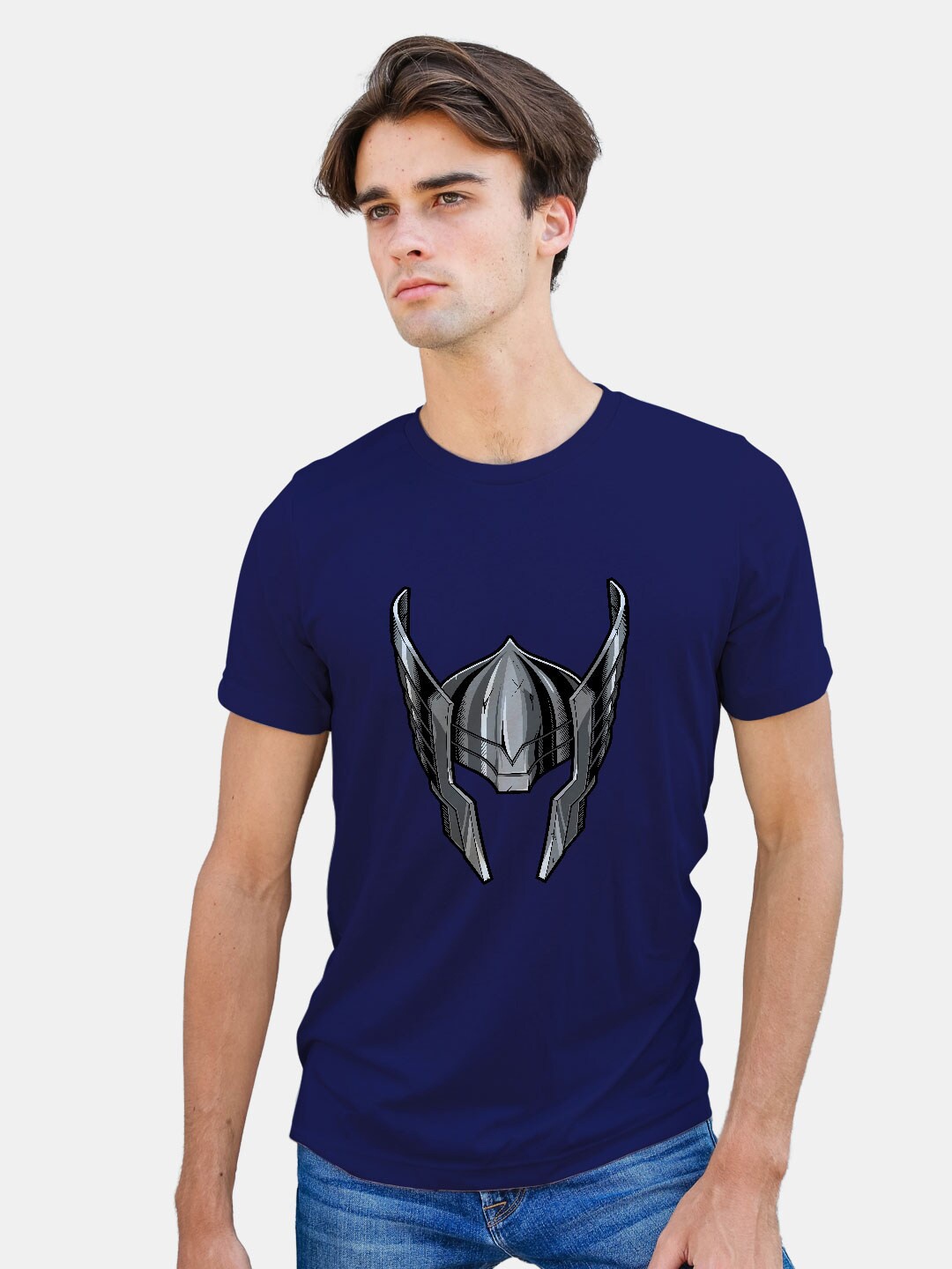 

macmerise Thor Graphic Printed Round Neck Bio Finish Cotton T-shirt, Navy blue