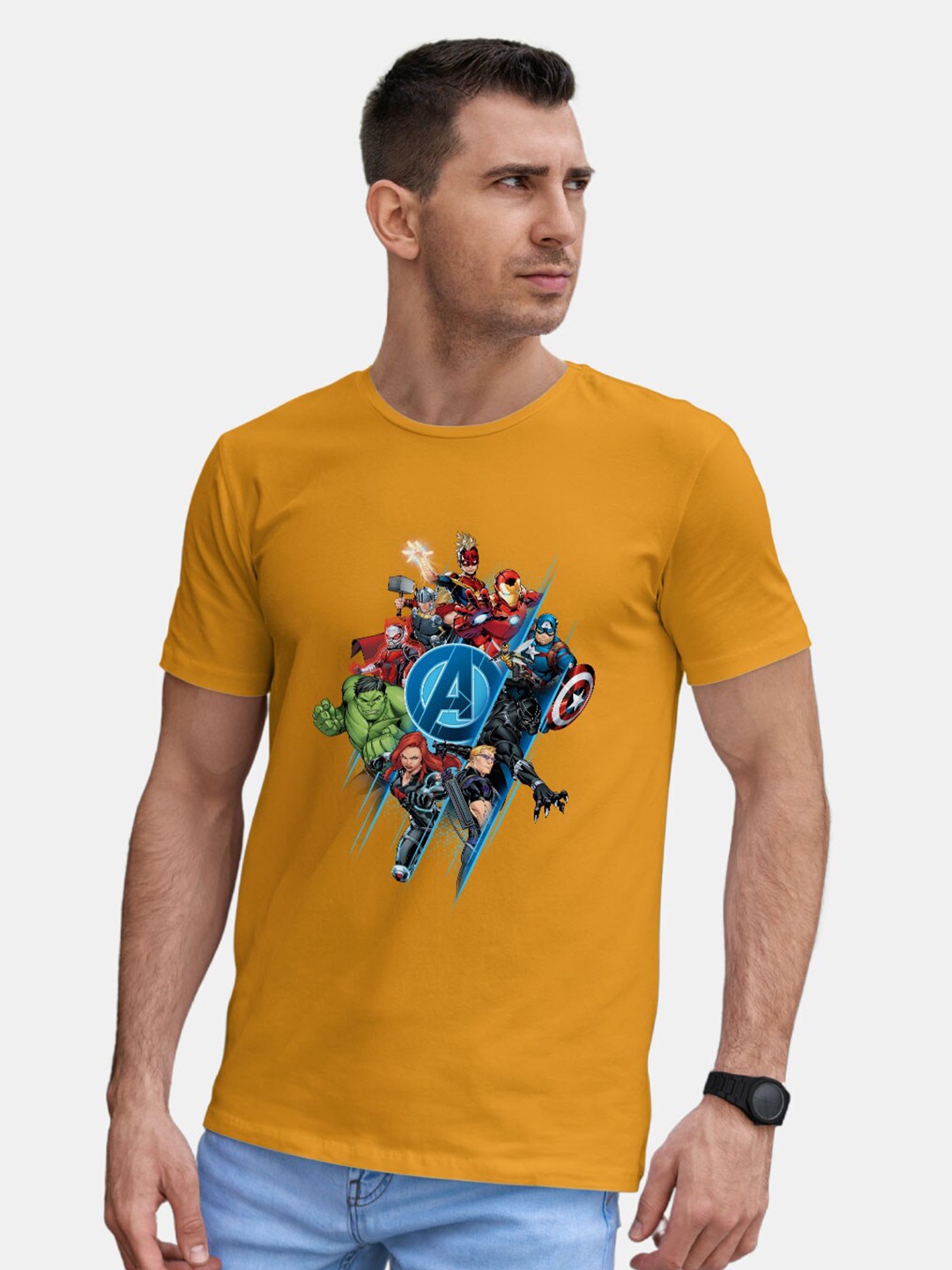 

macmerise Marvel Comic Printed Cotton Bio Finish T-shirt, Yellow