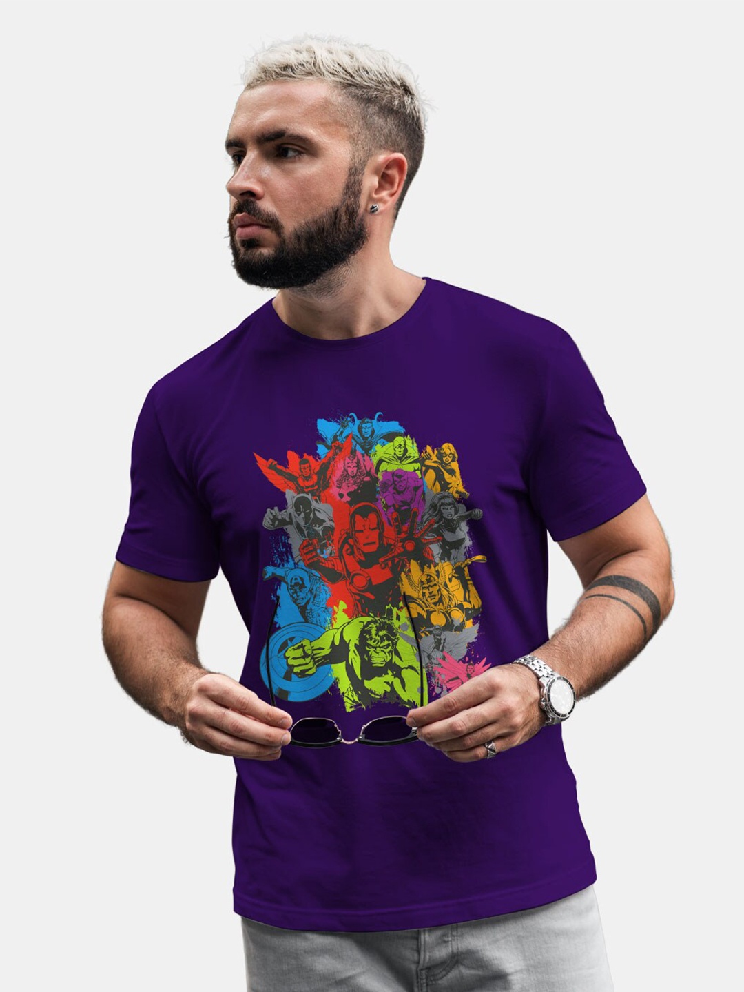 

macmerise Marvel Printed Bio Finish Cotton T-Shirt, Purple