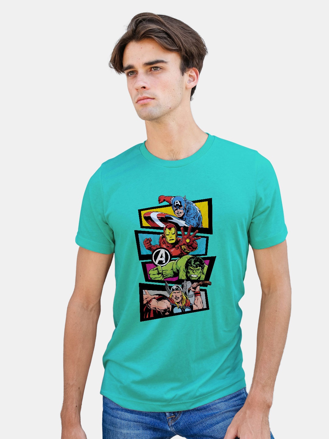 

macmerise Avengers Printed Cotton Bio Finish T-shirt, Turquoise blue
