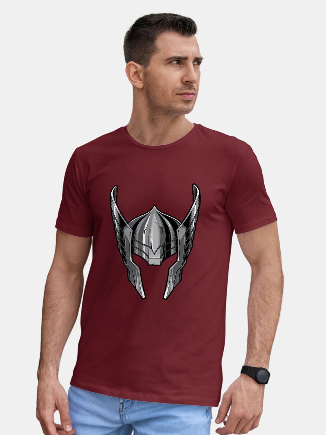 

macmerise Thor Helmet Printed Bio Finish Cotton T-shirt, Red