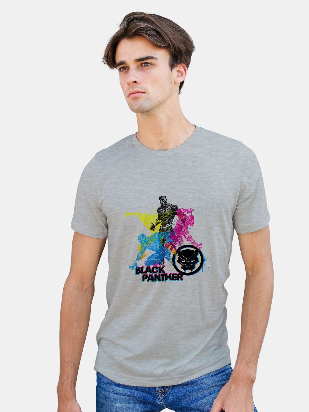 

macmerise Black Panther Graphic Printed Bio Finish Cotton T-Shirt, Grey