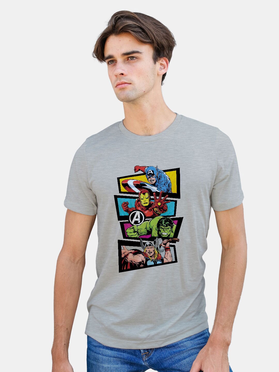 

macmerise Avengers Printed Bio Finish Cotton T-shirt, Grey