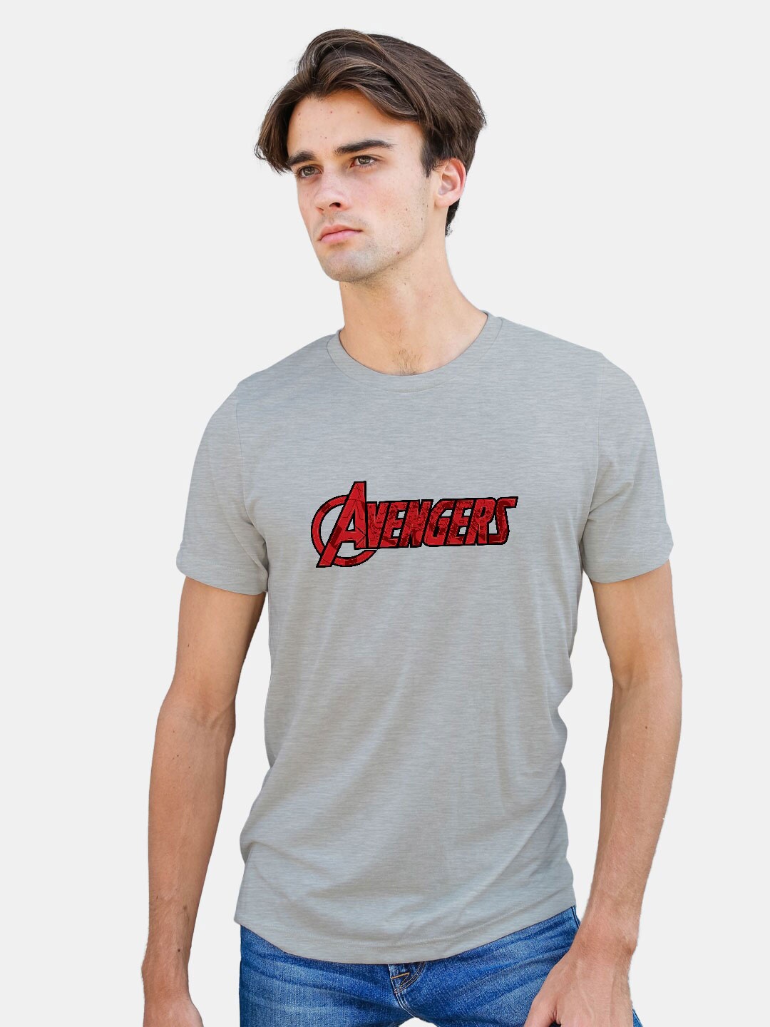 

macmerise Avengers Typography Printed Bio Finish Cotton T-Shirt, Grey