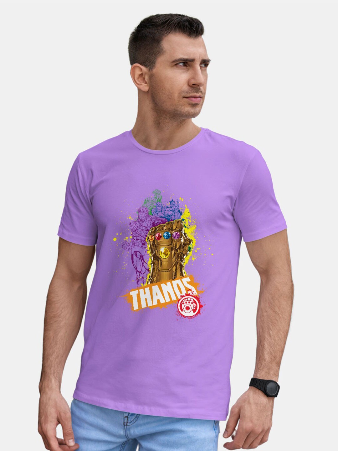 

macmerise Thanos Printed Round Neck Bio Finish Cotton T-shirt, Purple