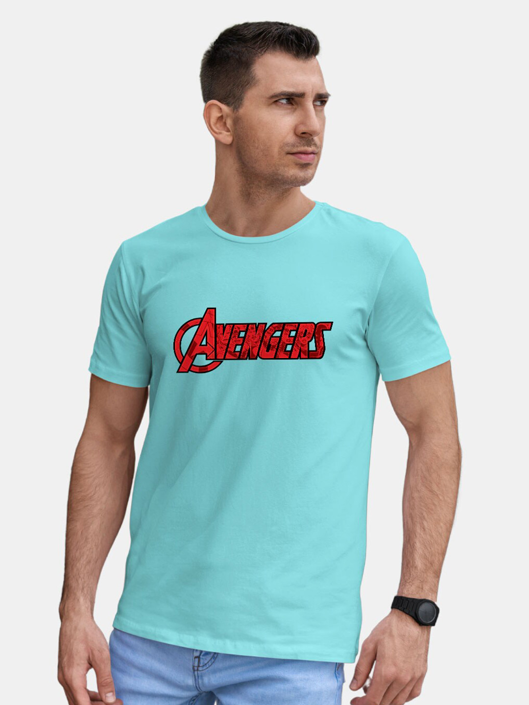 

macmerise Avengers Typography Printed Round Neck Bio Finish Cotton T-shirt, Blue