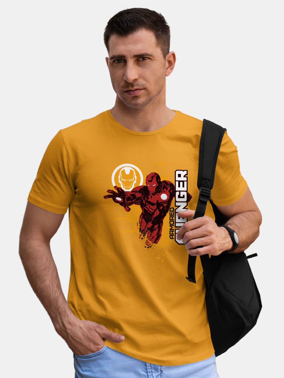 macmerise Avengers Printed Round Neck Bio Finish Cotton T-shirt, Yellow