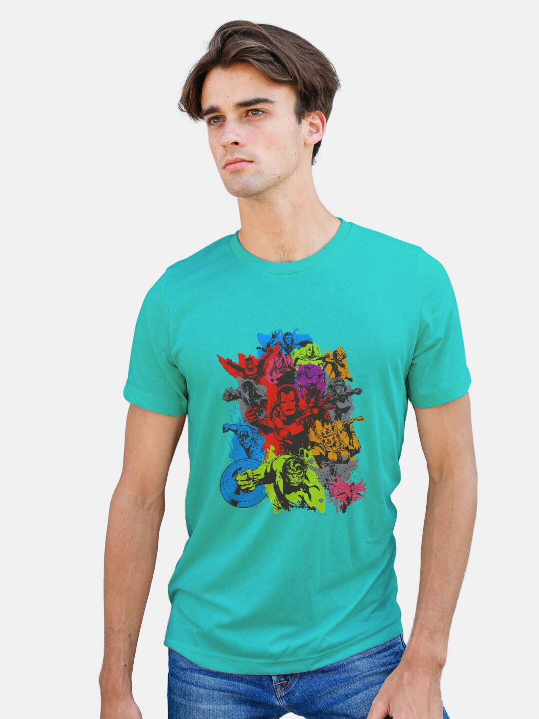 

macmerise Marvel Printed Bio Finish Cotton T-Shirt, Turquoise blue