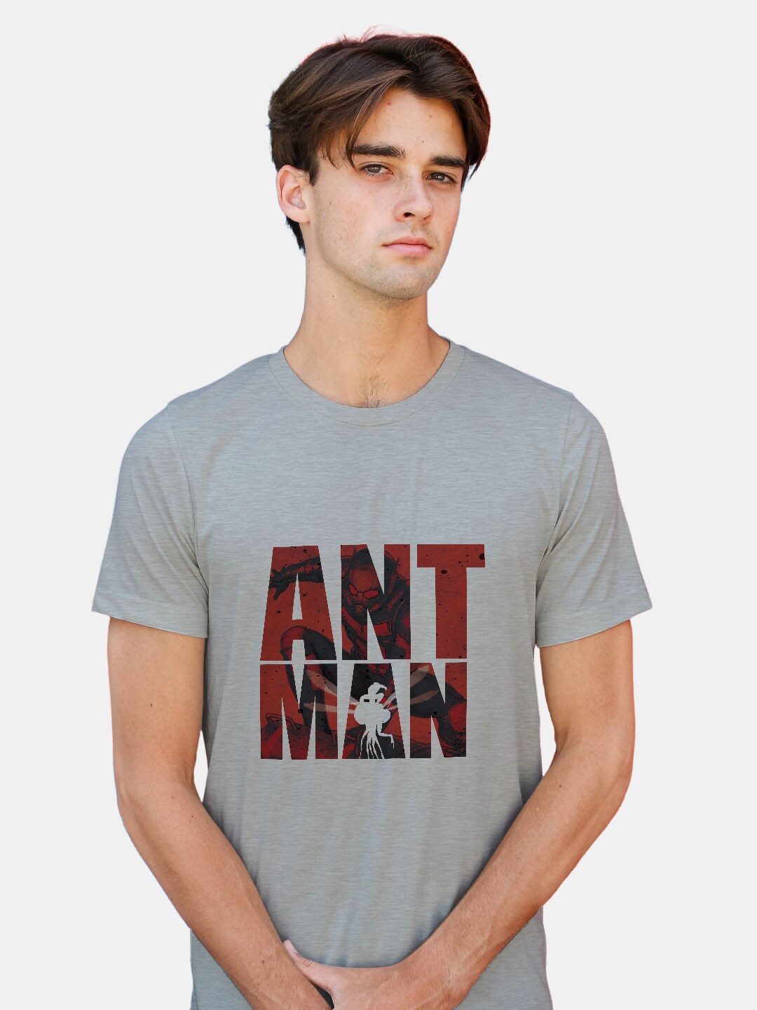 

macmerise Ant-Man Typography Printed Round Neck Bio Finish Cotton T-shirt, Grey