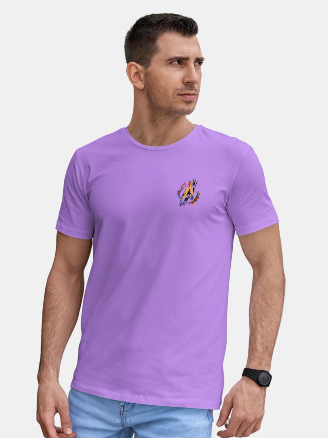 

macmerise Round Neck Short Sleeves Bio Finish Cotton T-shirt, Purple