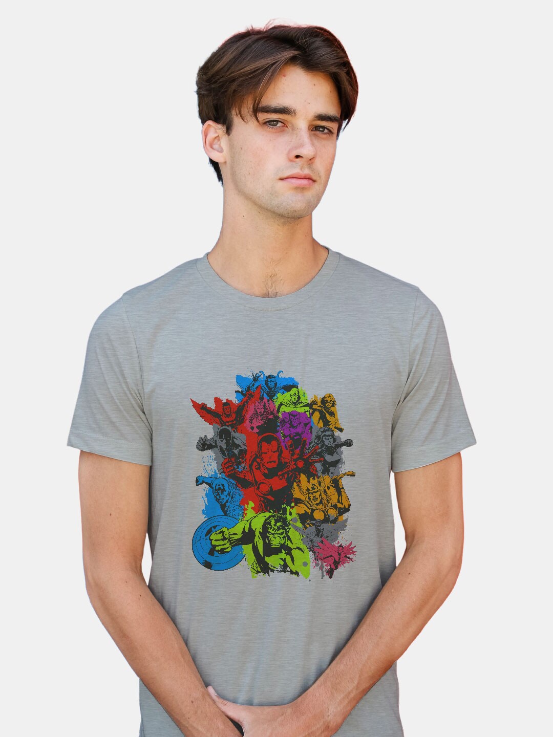 

macmerise Marvel Printed Round Neck Bio Finish Cotton T-shirt, Grey