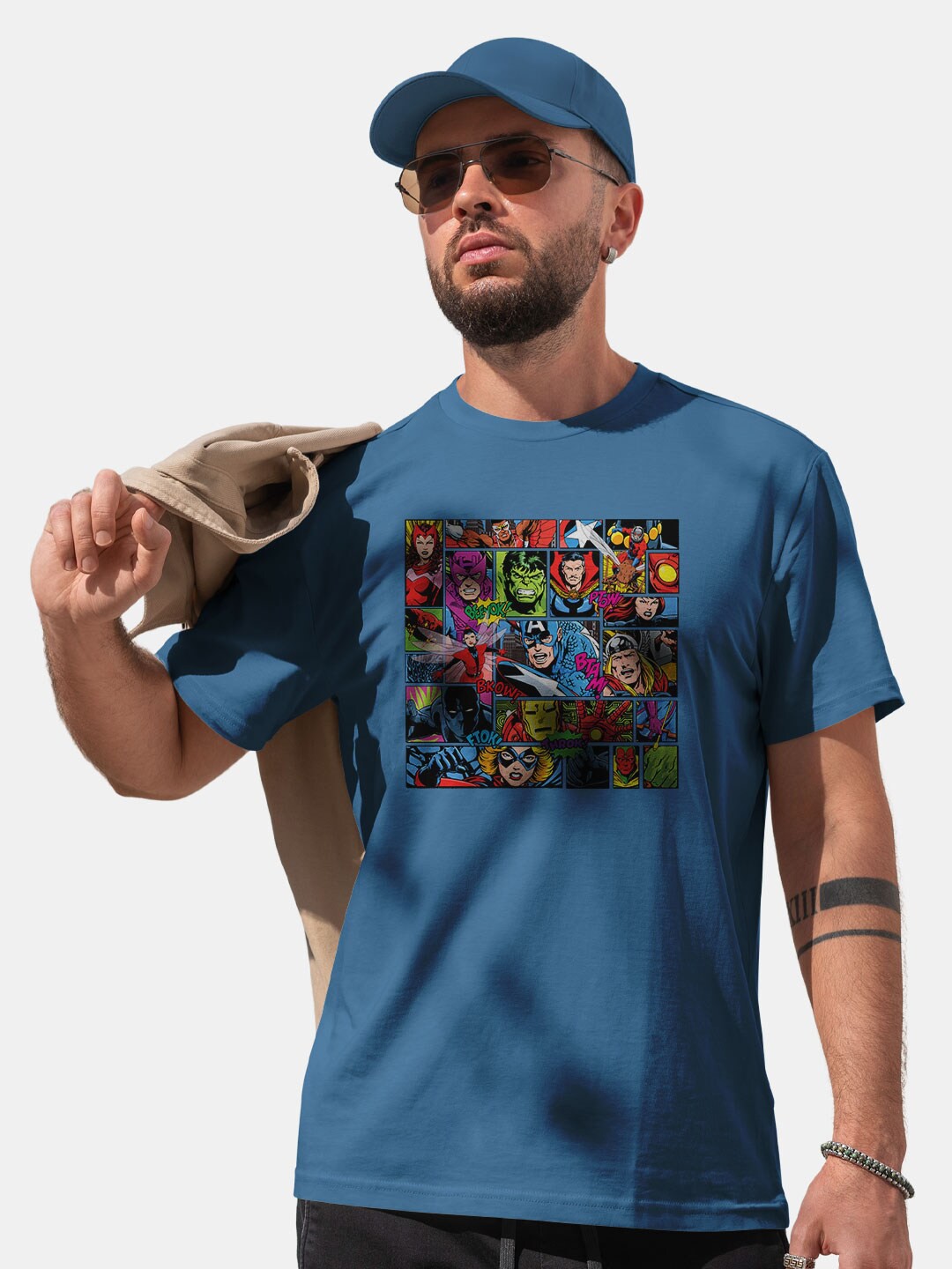 

macmerise Marvel Printed Bio Finish Cotton T-Shirt, Blue