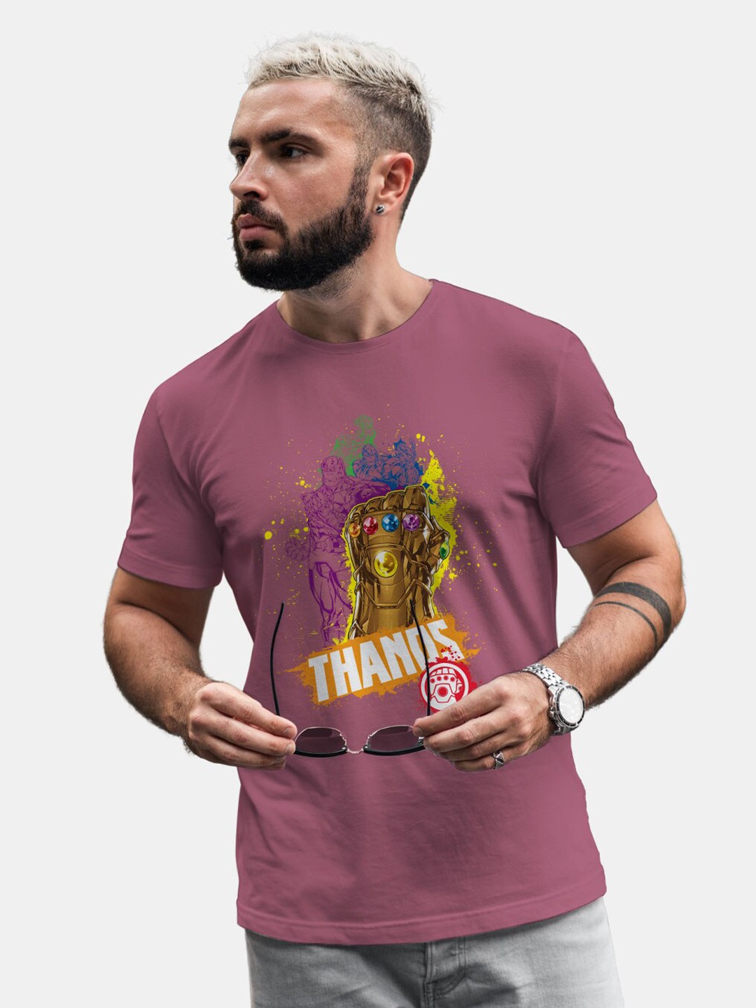 

macmerise Thanos Graphic Printed Bio Finish Cotton T-shirt, Mauve