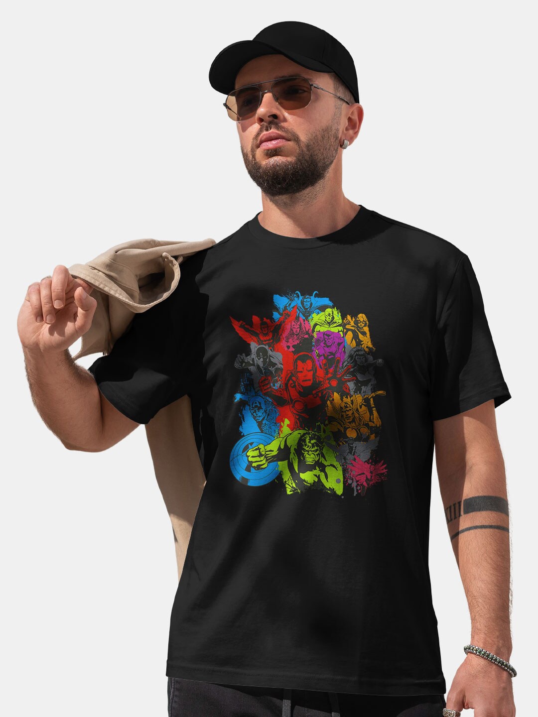 

macmerise Marvel Printed Bio Finish Cotton T-shirt, Black