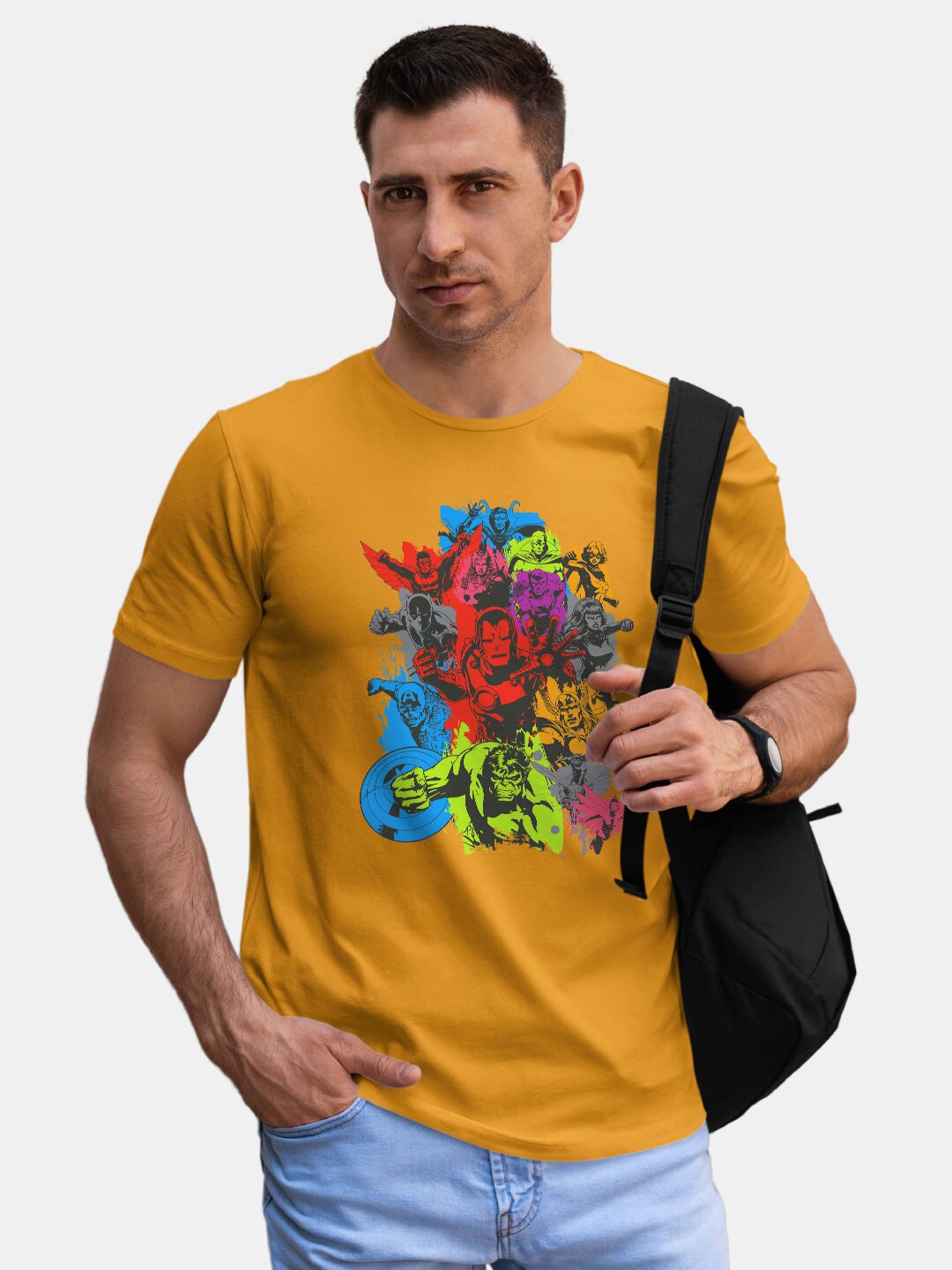 

macmerise Men Yellow Printed Bio Finish T-shirt