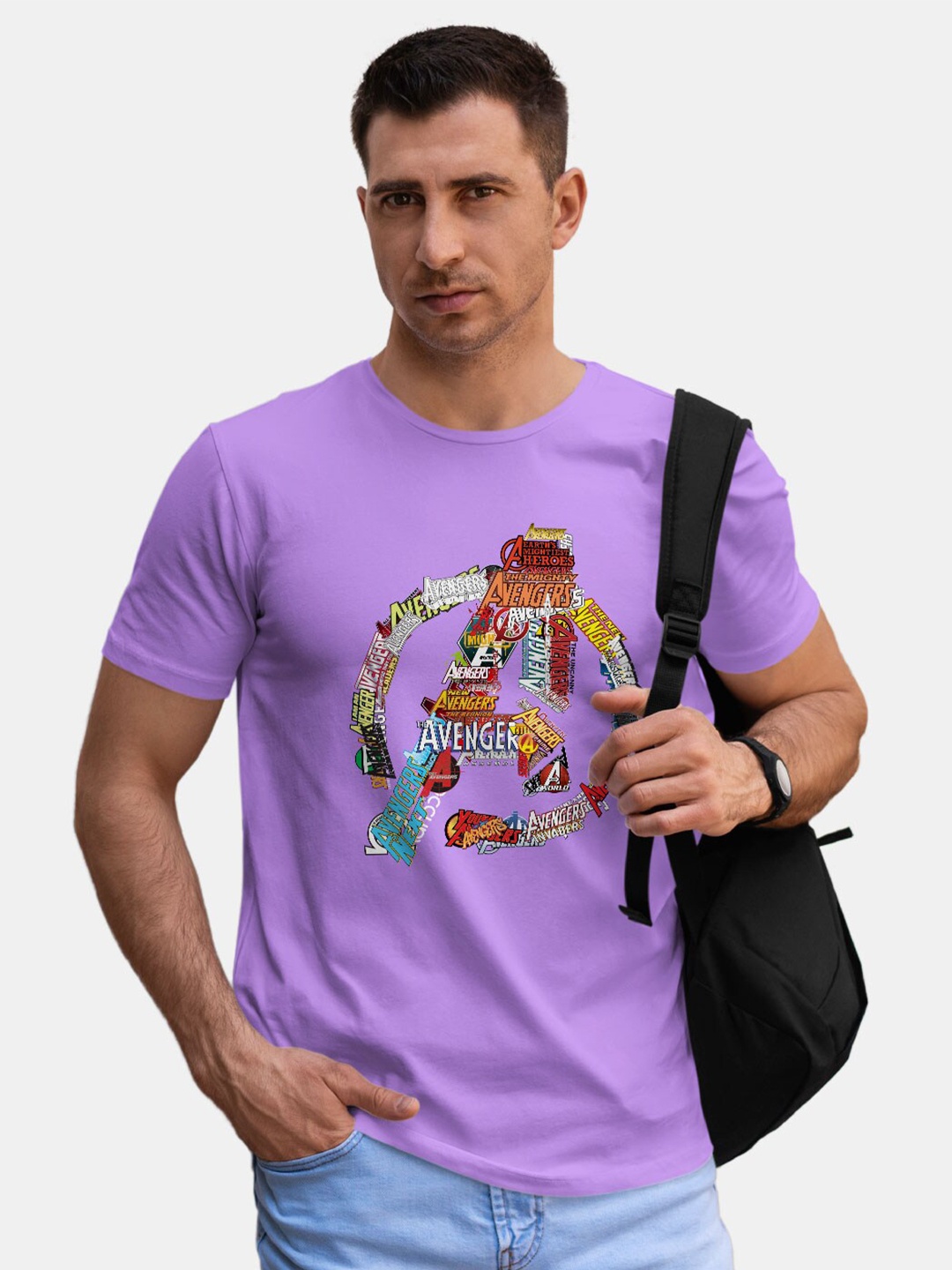 

macmerise Avengers Typography Printed Bio Finish Cotton T-shirt, Violet