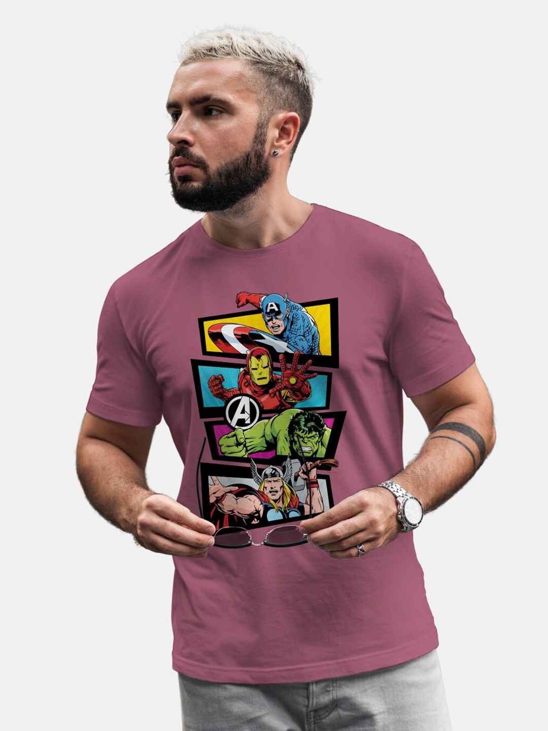 

macmerise Avengers Printed Bio Finish Cotton T-Shirt, Purple