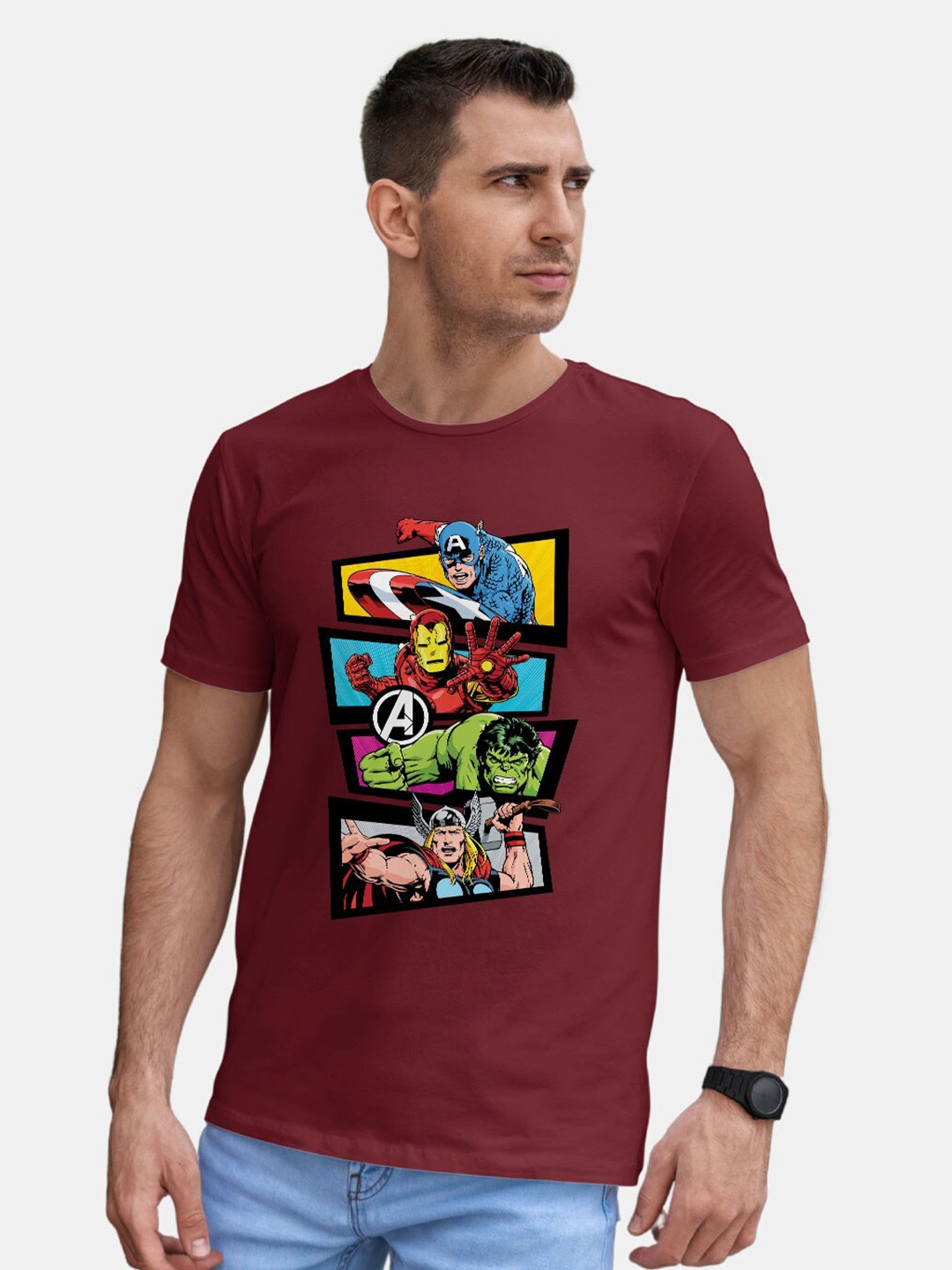 

macmerise Avengers Printed Bio Finish Cotton T-shirt, Maroon