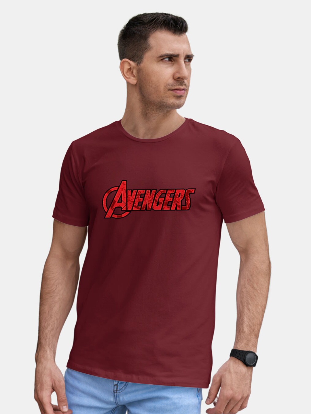 

macmerise Avengers Typography Printed Bio Finish Cotton T-shirt, Red