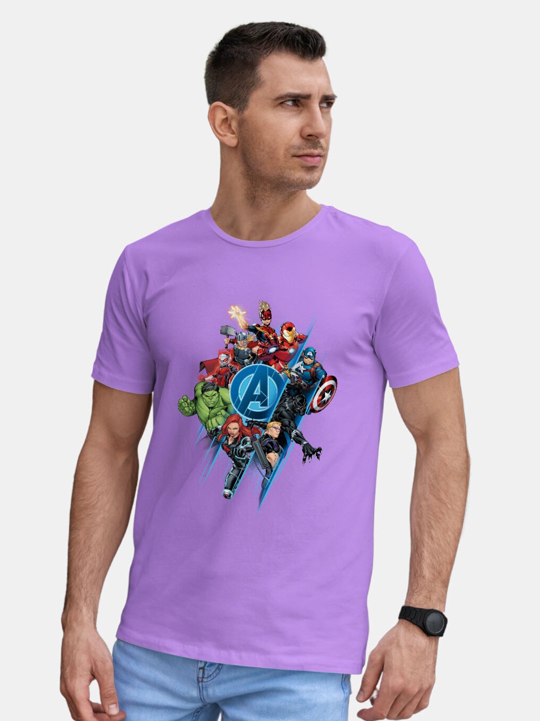 

macmerise Marvel Comic Printed Bio Finish Cotton T-Shirt, Violet