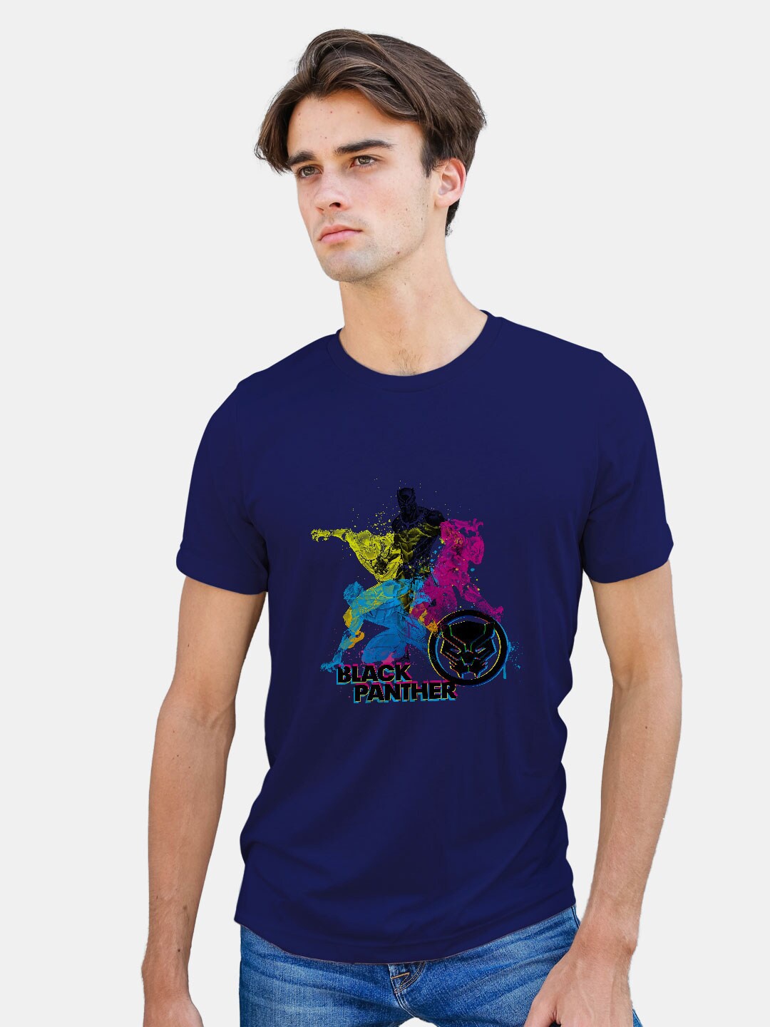 

macmerise Black Panther Graphic Printed Bio Finish Cotton T-shirt, Navy blue