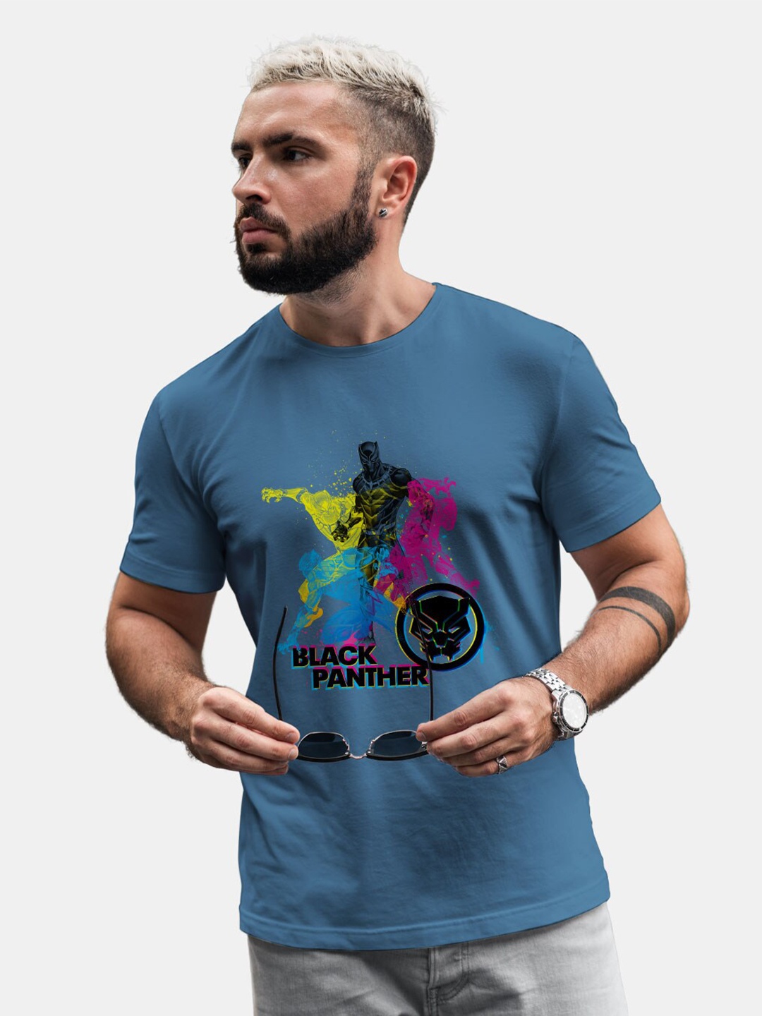 

macmerise Black Panther Graphic Printed Bio Finish Cotton T-shirt, Blue