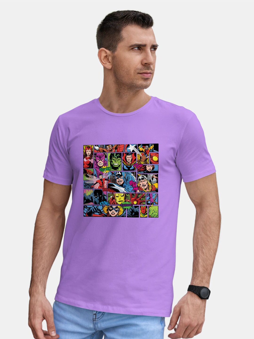 

macmerise Marvel Printed Bio Finish Cotton T-shirt, Violet