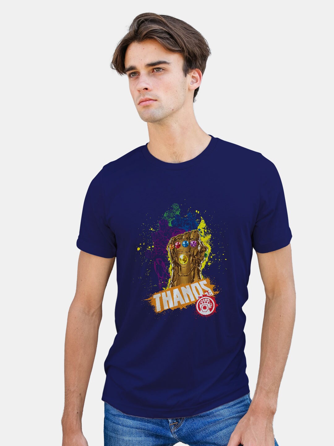 

macmerise Thanos Printed Bio Finish Cotton T-shirt, Navy blue