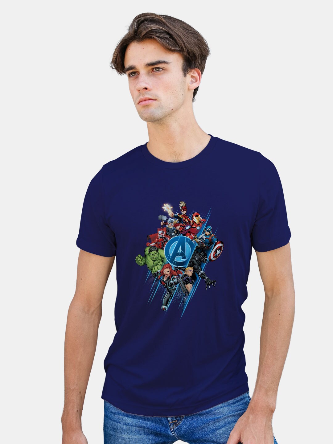 

macmerise Avengers Printed Bio Finish Cotton T-shirt, Navy blue