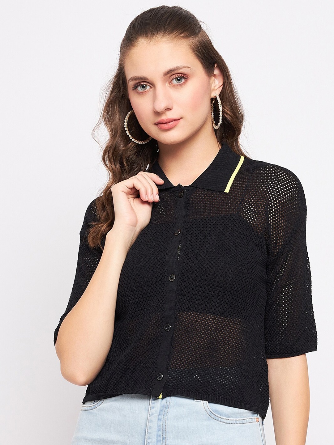 

Madame Self Designed Shirt Style Top, Black