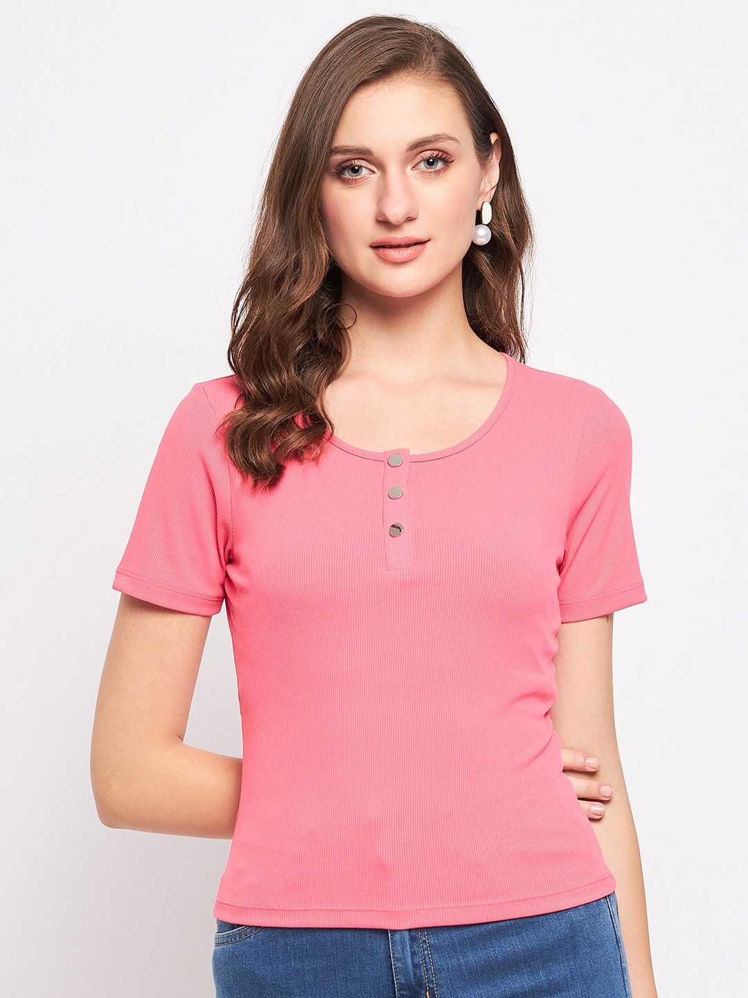 

Madame Round Neck Cotton Top, Pink