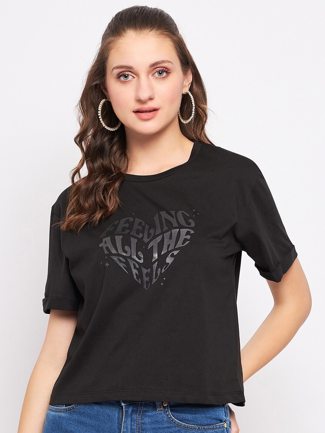 

Madame Typography Printed Cotton Top, Black