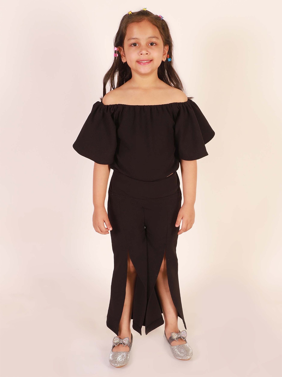 

Ameeha Girls off-shoulder Top with Palazzos, Black