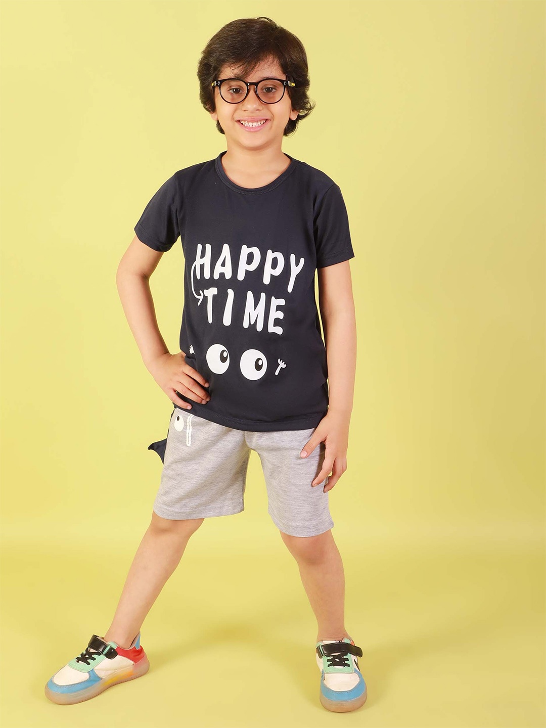 

Ameeha Boys Printed Pure Cotton T-shirt With Shorts, Navy blue