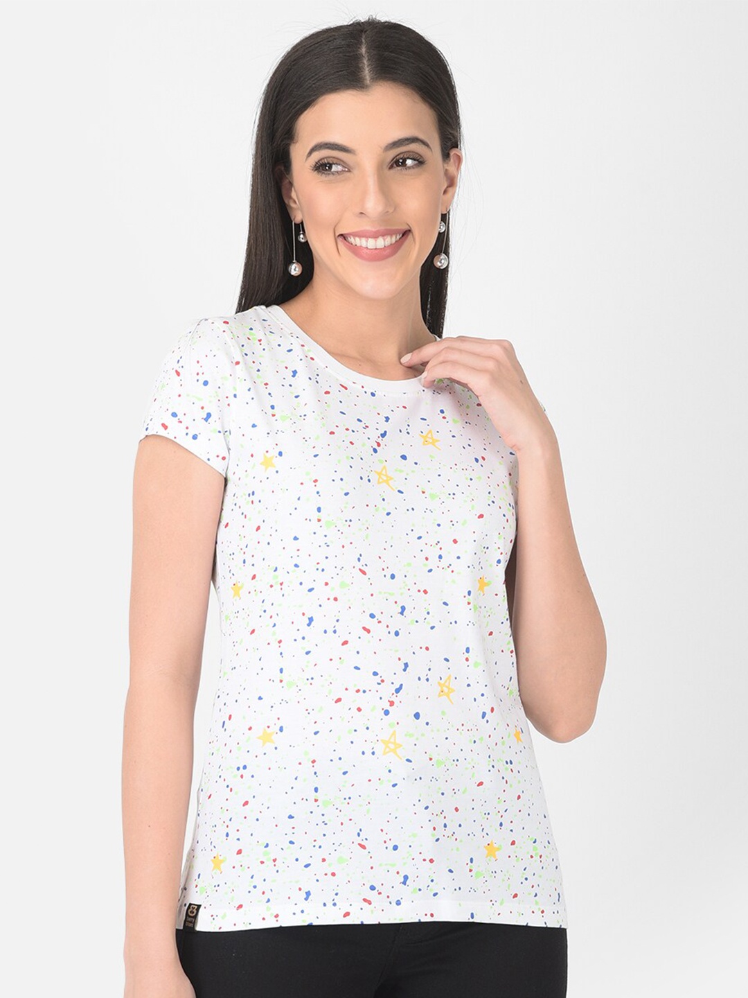 

berry blues Conversational Printed Cotton Tshirt, White