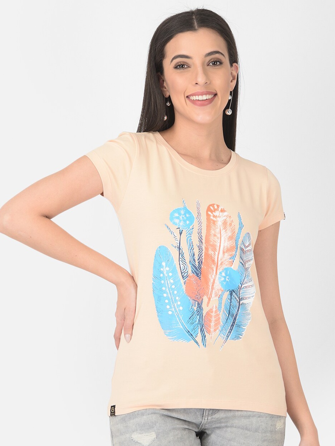 

berry blues Graphic Printed Cotton Tshirt, Peach