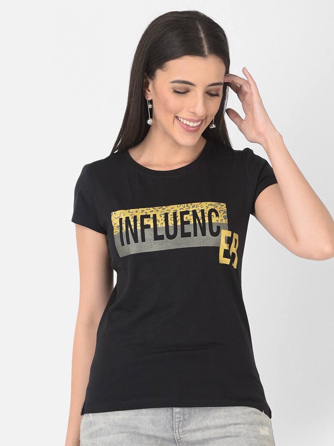 

berry blues Typography Printed Cotton Tshirt, Black
