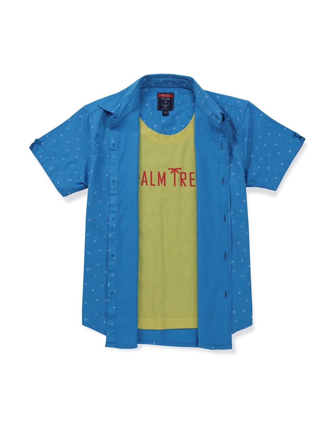 

Palm Tree Boys Conversational Printed Cotton Casual Shirt, Blue