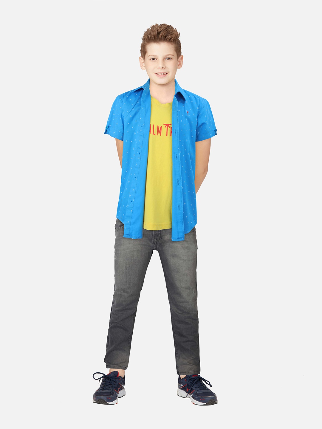 

Palm Tree Boys Conversational Printed Cotton Casual Shirt, Blue