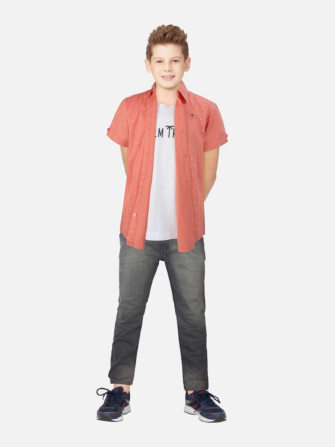 

Palm Tree Infant Boys Conversational Printed Opaque Casual Shirt, Coral