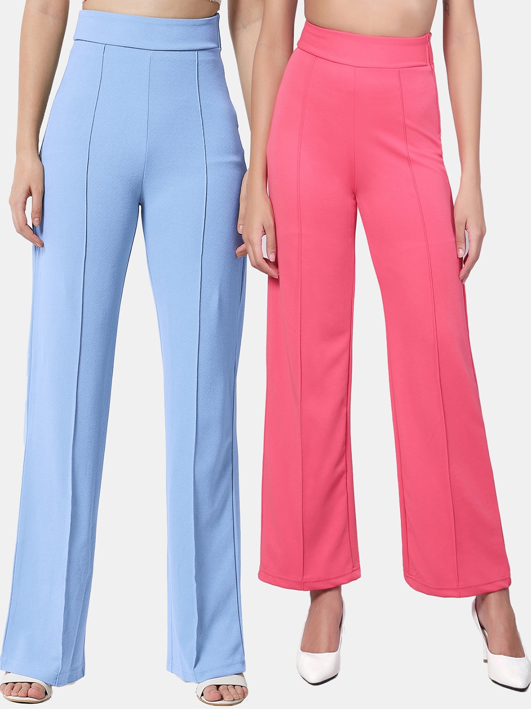 

Kotty Women Pack Of 2 Relaxed Straight Leg Easy Wash Straight Fit Parallel Trousers, Blue