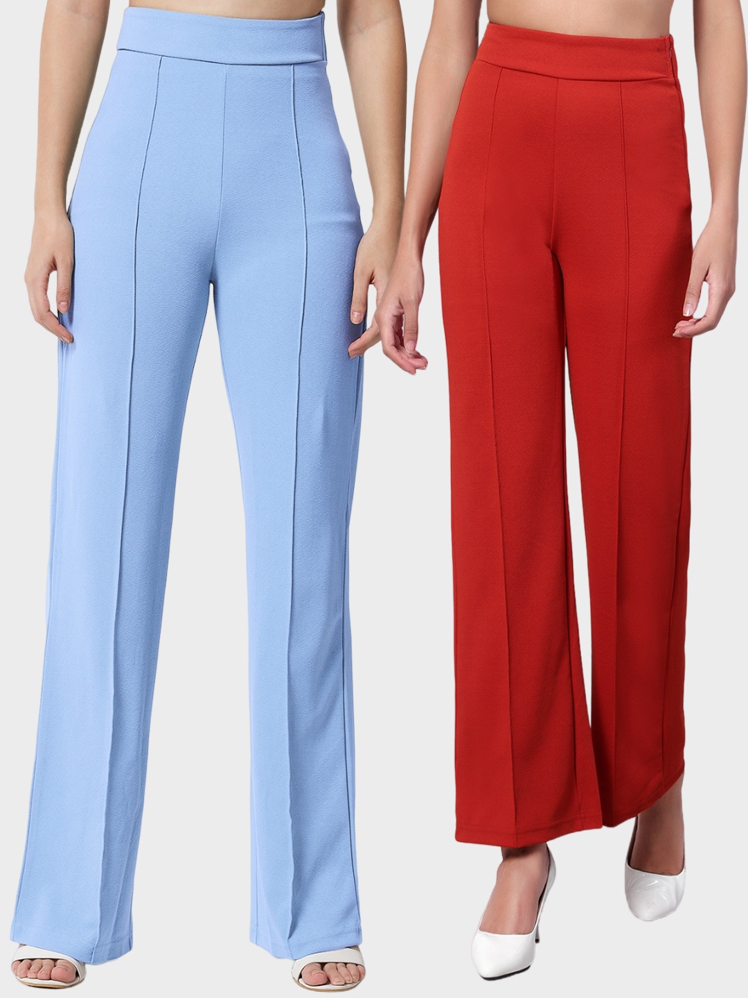 

Kotty Women Pack Of 2 Straight Fit High-Rise Easy Wash Trousers, Blue