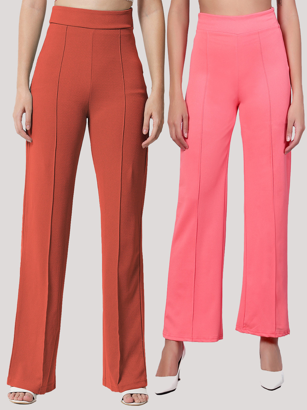 

Kotty Women Pack Of 2 Relaxed Straight Leg Easy Wash Straight Fit Parallel Trousers, Orange