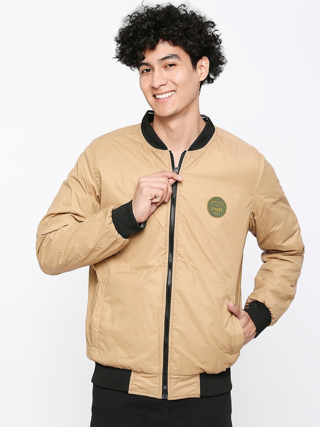 

SPYKAR Mock Collar Reversible Bomber Jacket, Beige